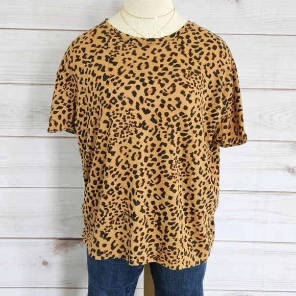 Free People We the Free Clarity T Shirt in Cheetah Combo Size Medium - Picture 5 of 10
